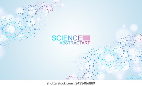 Modern abstract molecules structure for science or medical background. DNA helix or atom visualization. Molecular wave flow abstract background. Vector illustration