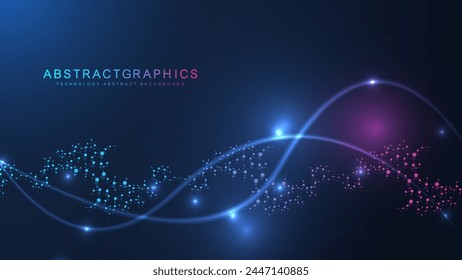 Modern abstract molecules structure for science or medical background. DNA helix or atom visualization. Molecular wave flow abstract background. Vector illustration