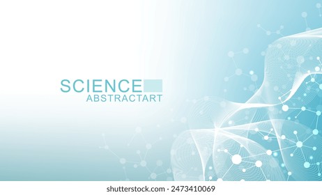 Modern abstract molecules structure for science or medical background. DNA helix or atom visualization. Molecular wave flow abstract background. Vector illustration