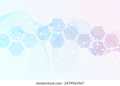 Modern abstract molecules structure for science or medical background. DNA helix or atom visualization. Molecular wave flow abstract background. Vector illustration