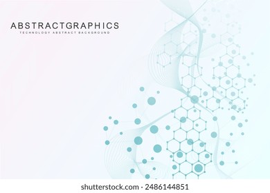 Modern abstract molecules structure for science or medical background. DNA helix or atom visualization. Molecular wave flow abstract background. Vector illustration