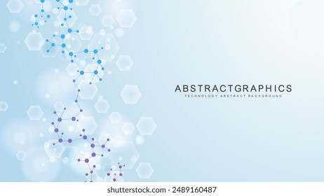 Modern abstract molecules structure for science or medical background. DNA helix or atom visualization. Molecular wave flow abstract background. Vector illustration