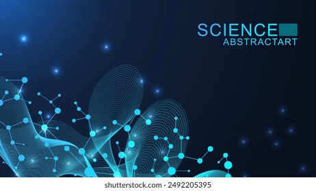 Estructura de moléculas abstractas modernas para la ciencia o el fondo médico. Visualización de hélices de ADN o átomos. Fondo abstracto del flujo de onda molecular. Ilustración vectorial