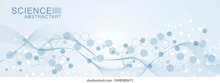 Modern abstract molecules structure for science or medical background. DNA helix or atom visualization. Molecular wave flow abstract background. Vector illustration