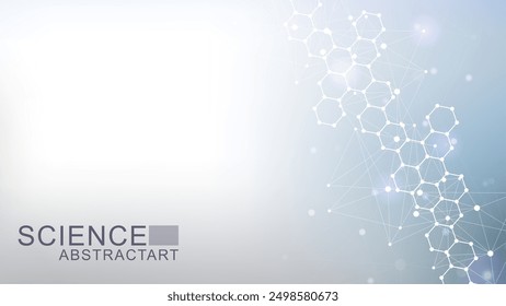 Modern abstract molecules structure for science or medical background. DNA helix or atom visualization. Molecular wave flow abstract background. Vector illustration