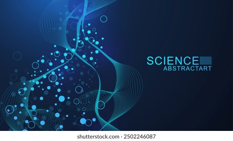 Modern abstract molecules structure for science or medical background. DNA helix or atom visualization. Molecular wave flow abstract background. Vector illustration