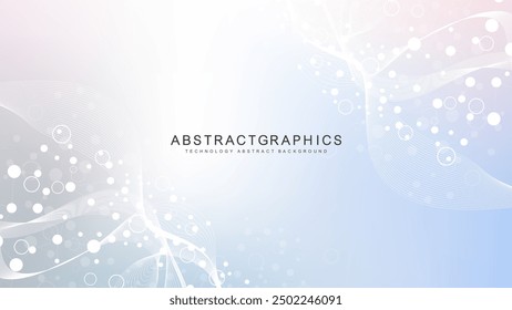 Modern abstract molecules structure for science or medical background. DNA helix or atom visualization. Molecular wave flow abstract background. Vector illustration