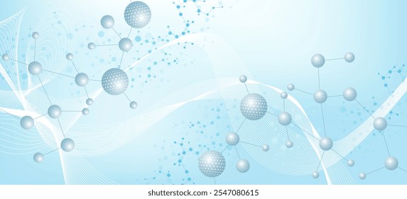 Modern abstract molecules structure for science or medical background. DNA helix or atom visualization. Molecular wave flow abstract background. Vector illustration