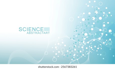 Modern abstract molecules structure for science or medical background. DNA helix or atom visualization. Molecular wave flow abstract background. Vector illustration