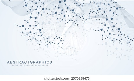 Modern abstract molecules structure for science or medical background. DNA helix or atom visualization. Molecular wave flow abstract background. Vector illustration