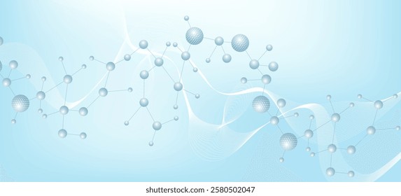 Modern abstract molecules structure for science or medical background. DNA helix or atom visualization. Molecular wave flow abstract background. Vector illustration