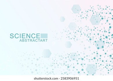 Modern abstract molecules structure for science or medical background. DNA helix or atom visualization. Molecular wave flow abstract background. Vector illustration