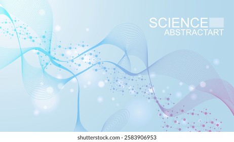 Modern abstract molecules structure for science or medical background. DNA helix or atom visualization. Molecular wave flow abstract background. Vector illustration