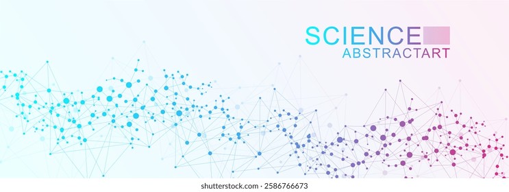Modern abstract molecules structure for science or medical background. DNA helix or atom visualization. Molecular wave flow abstract background. Vector illustration