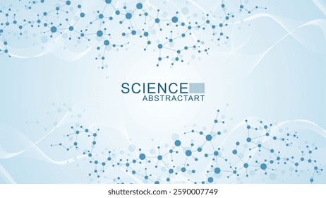 Modern abstract molecules structure for science or medical background. DNA helix or atom visualization. Molecular wave flow abstract background. Vector illustration