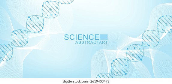Modern abstract molecules structure for science or medical background. DNA helix or atom visualization. Molecular wave flow abstract background. Vector illustration