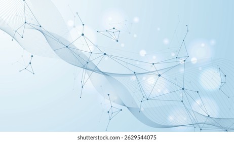 Moderna estrutura de moléculas abstratas para ciência ou fundo médico. Visualização de hélice ou átomo de DNA. Fundo abstrato do fluxo de ondas moleculares. Ilustração vetorial