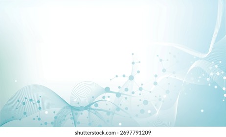 Modern abstract molecules structure for science or medical background. DNA helix or atom visualization. Molecular wave flow abstract background. Vector illustration