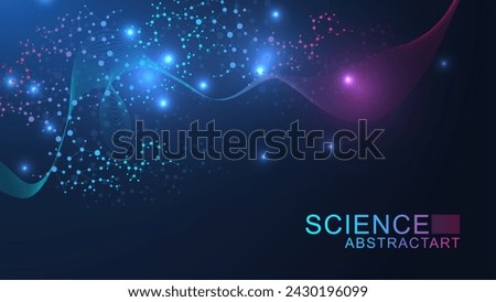 Modern abstract molecules structure for science or medical background. DNA helix or atom visualization. Molecular wave flow abstract background. Vector illustration
