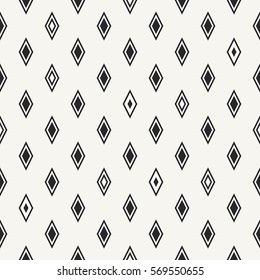 Modern abstract monochrome background with structure of different rhombuses in trendy outlined style. Repeating texture for prints, wallpapers and decoration. Vector seamless pattern.