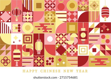 Moderner abstrakter Mosaikhintergrund mit Laternen zum Happy Chinese New Year. Hintergrund Banner Feier auf Happy Chinese New Year.