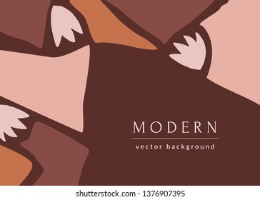 Modern abstract mosaic design with organic geometric shapes in trendy warm pastel colors and sample text. Contemporary collage wall art, newsletter, magazine cover, packaging and branding design.