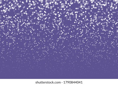 Modernes abstraktes Mosaik-Farbverlauf mit weißen, sechseckigen Elementen auf violettem Hintergrund. Fallende geometrische Formen mit unterschiedlicher Transparenz. Mimimal-halftone-Vektorgrafik eps10