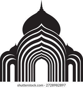 Silueta abstracta moderna de la mezquita con las capas geométricas creativas del arco, diseño arquitectónico islámico del Vector de la puerta para las tarjetas de felicitación del Ramadán Kareem y de Eid Mubarak.