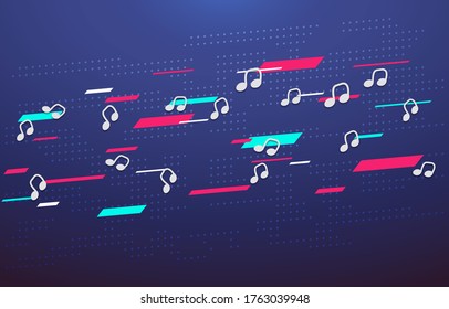 Modern abstract motion design background with music notes and geometric shapes. Vector illustration. EPS 10