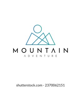 modern abstract mountain peak with sun line geometric gradient logo ideas