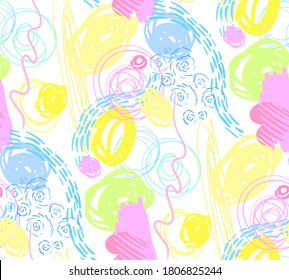 modern abstract multicolored circle doodle  pattern in free naive drawing style for surface design