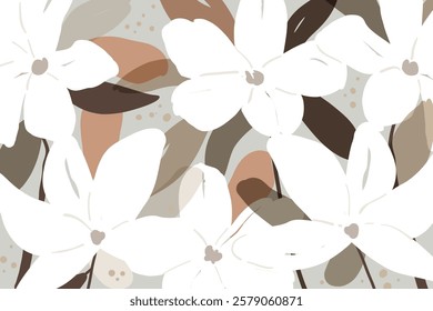 Modern abstract natural floral pattern. Contemporary aesthetic art for fabric or wrapping paper, wall art, social media post, packaging.