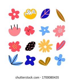 Modern abstract natural floral shapes set. Scandinavian style. Contemporary aesthetic art for fabric or wrapping paper, wall art, social media post, packaging. Vector illustration