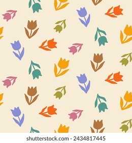 Modern Abstract Natural Floral Tulips Vector Seamless Pattern. Contemporary Minimal Cut Out Aesthetic Art for Fabric, Wrapping Paper, Wall Art, Packaging