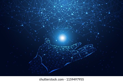Modern abstract network hand science connection technology internet and graphic design. on hi tech future blue background. for template,web design wallpaper,poster,presentation.Vector illustration