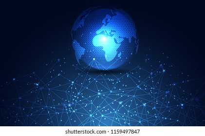 Modern abstract network world science connection technology internet and graphic design. on hi tech future blue background. for template,web design wallpaper,poster,presentation.Vector illustration