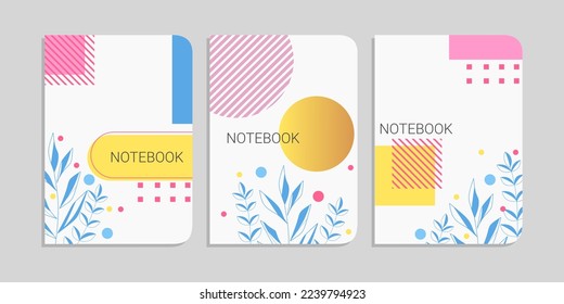 Modern abstract notebook set, minimal covers design. Colorful geometric background. leaf vector illustration.