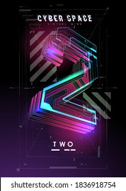 Modern abstract number 2. Hud poster design. Vector design for banner, presentation, web page, card, labels or posters.