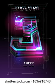 Modern abstract number 3. Hud poster design. Vector design for banner, presentation, web page, card, labels or posters.