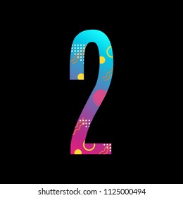 Modern abstract number. Colorful number 2 with abstract background. Anniversary, birthday, greeting card, poster and banner design element. Vector illustration.