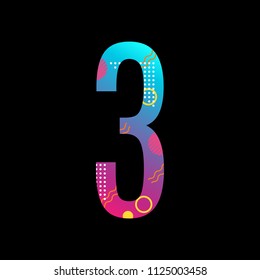 Modern abstract number. Colorful number 3 with abstract background. Anniversary, birthday, greeting card, poster and banner design element. Vector illustration.