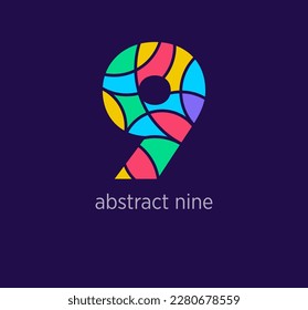 Modern abstract numeral nine logo icon. Unique design color transitions. Colorful 9 number template. vector.