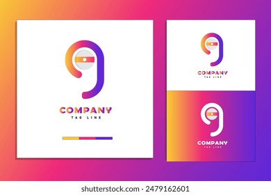 Modern abstract numeral nine logo icon. Gradient design color transitions. Colorful 9-number template. Branding, vector