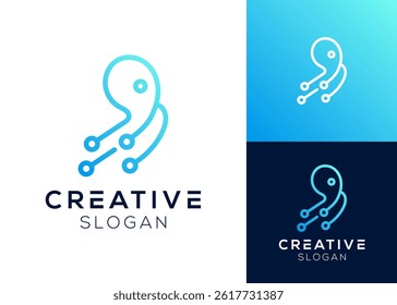Modern abstract octopus with technology elements logo design