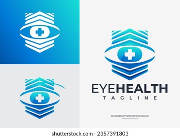 Modern abstract optic eye medical shield logo design brand
