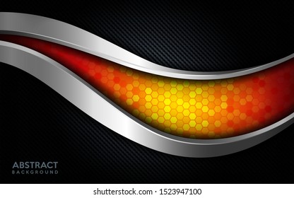 Modern abstract orange tech with silver line and dark carbon background. Luxury background design