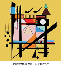 Modern abstract painting with geometrical shapes for wall graphics, poster and painting.