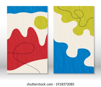 Modern abstract painting. Set of fluid textured geometric shapes. Abstract hand drawn watercolor effect shapes. Home decor design. Modern art print. Contemporary design.