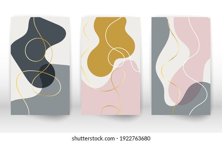 Modern abstract painting. Set of geometric shapes. Abstract hand drawn watercolor effect design elements. Modern art print. Contemporary design with doodle lines.