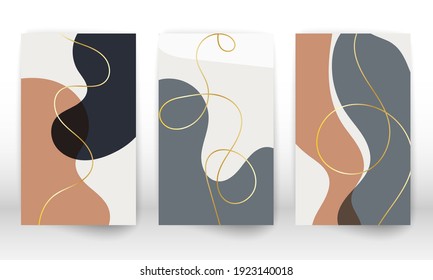 Modern abstract painting. Set of geometric shapes. Abstract hand drawn watercolor effect design elements. Modern art print. Contemporary design with doodle lines.